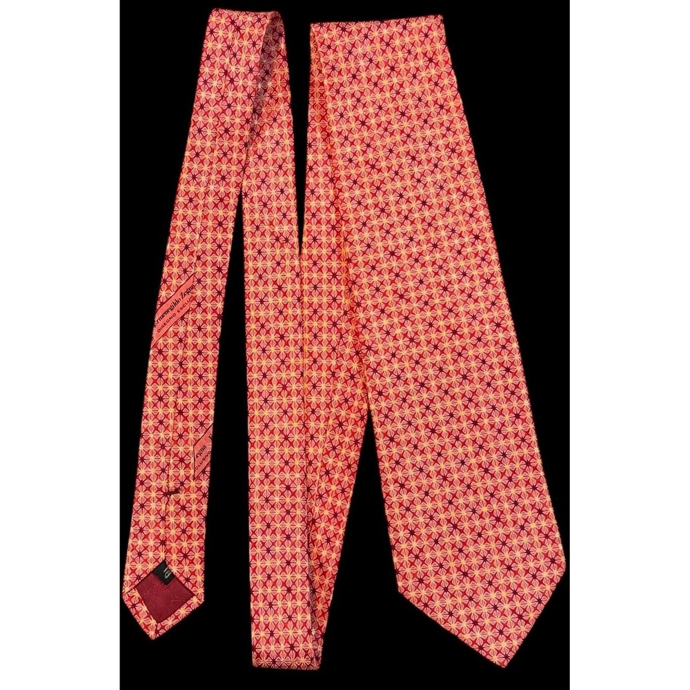 Ermenegildo Zegna Pink Tie -2 Tone Red Yellow Floral Pattern 100% Silk Italy Tie - Picture 5 of 10